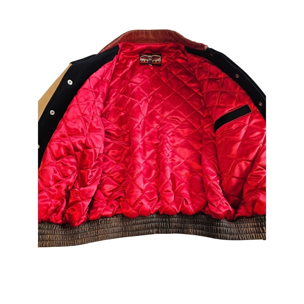 Vintage Style Leather Varsity Jacket Mens L Wisconsin Badgers Wool Jeff Hamilton - Picture 4 of 15